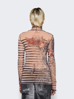 Jean Paul Gaultier Mariniere Long Sleeve Top Nude And Blue -Artemides shop 23 15 U TO121 T537 635030 48157 05 1