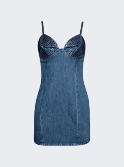 Area Crystal Embellished Cup Mini Dress Medium Indigo