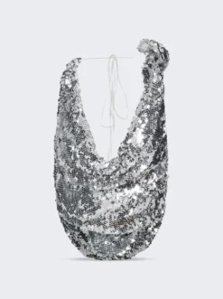 Magda Butrym Cowl Neck Sequin Blouse Silver