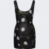 Magda Butrym Mini Scoop Dress In Rose Embroidery Black