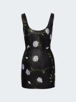 Magda Butrym Mini Scoop Dress In Rose Embroidery Black