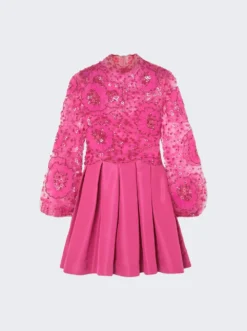 Valentino Embellished Long Sleeve Mini Dress Pink