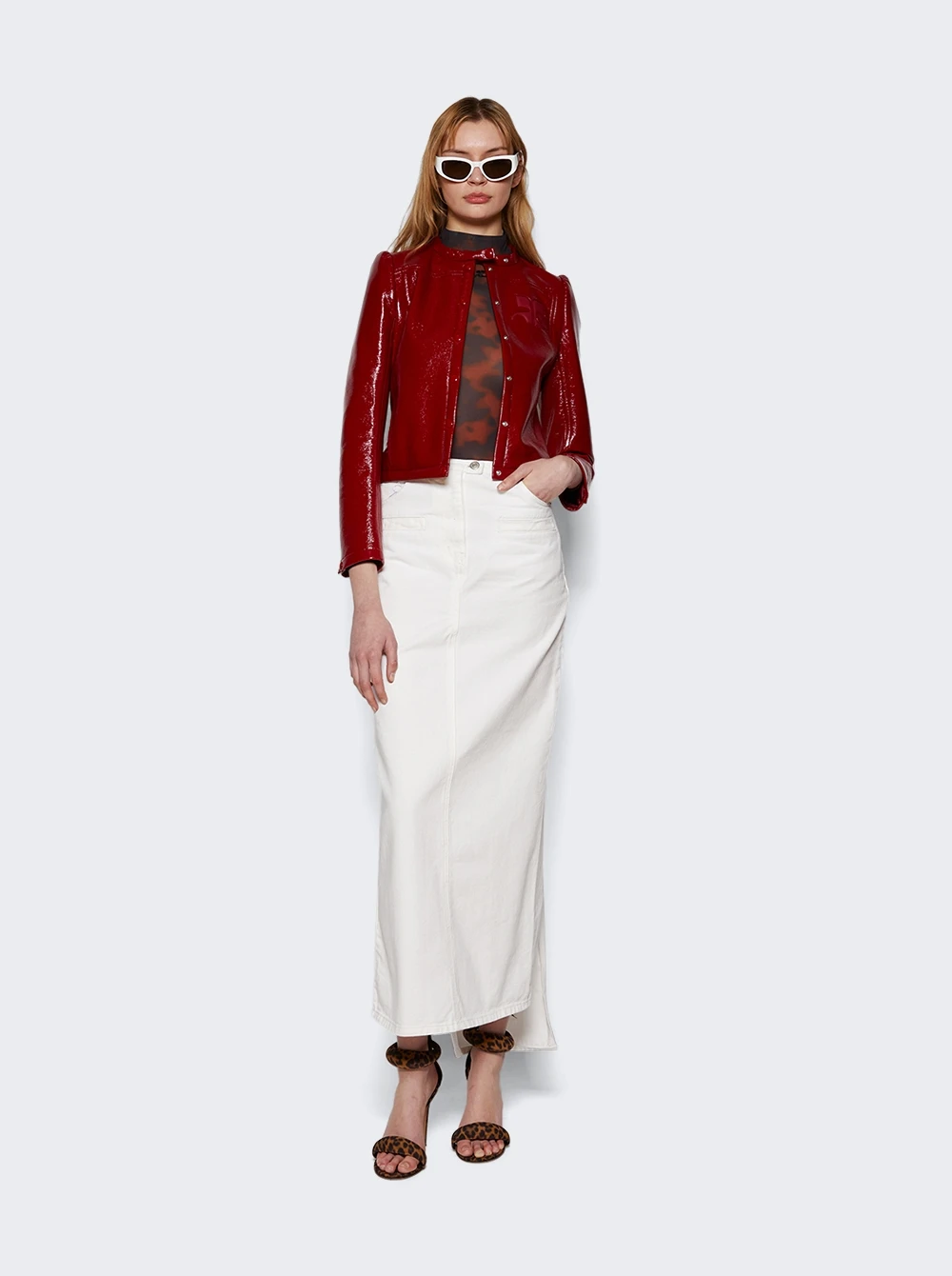 COURREGES Tortoise Mock Neck Sheer Top Havana Brown 2 COURREGES Tortoise Mock Neck Sheer Top Havana Brown - Image 2