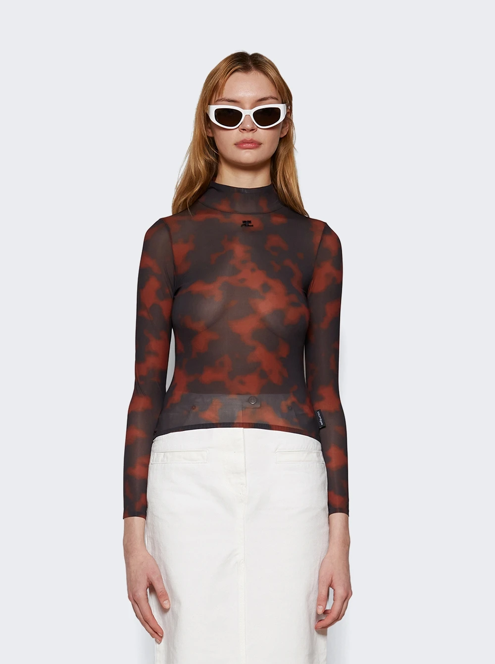 COURREGES Tortoise Mock Neck Sheer Top Havana Brown 3 COURREGES Tortoise Mock Neck Sheer Top Havana Brown - Image 3