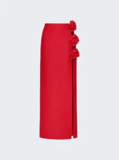 Valentino Long Rose Skirt Red