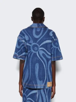 Marmo-Print Short Sleeve Denim Shirt Blue -Artemides shop 3RDJ90 3R998 2845 05 1