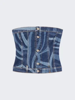 Marmo-Print Denim Bandeau Top Blue