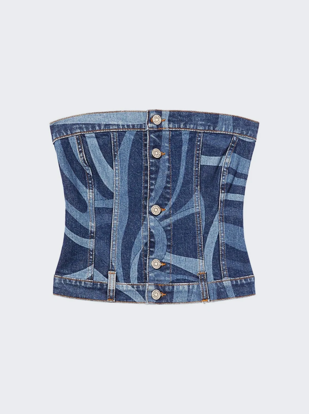 Marmo-Print Denim Bandeau Top Blue 1 Marmo-Print Denim Bandeau Top Blue