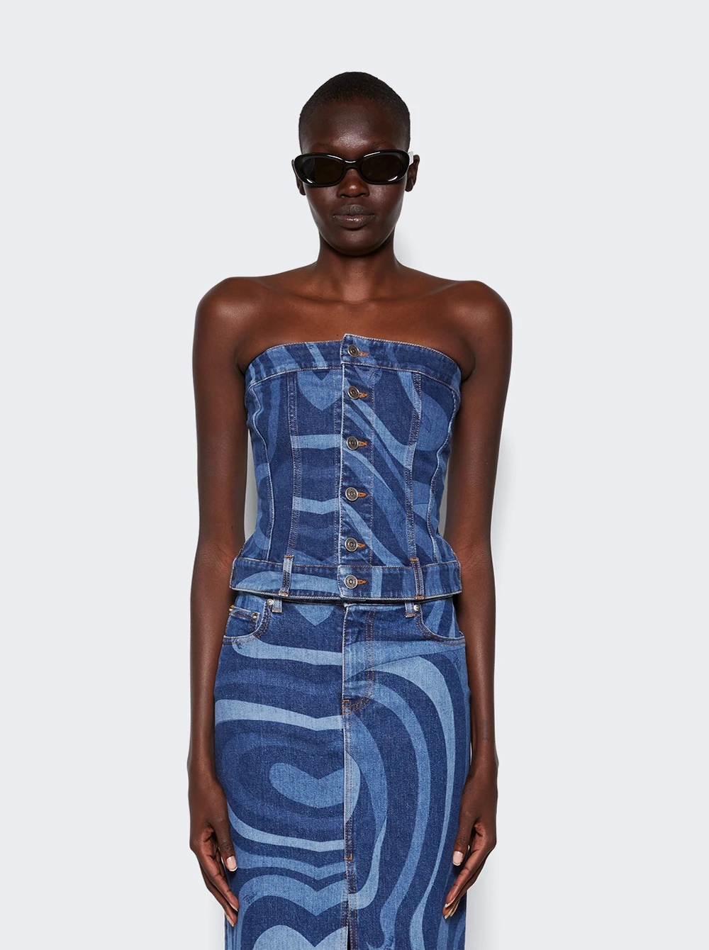 Marmo-Print Denim Bandeau Top Blue 3 Marmo-Print Denim Bandeau Top Blue - Image 3