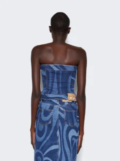 Marmo-Print Denim Bandeau Top Blue 9 Marmo-Print Denim Bandeau Top Blue -Artemides shop 3RDM01 3R998 2845 05 1