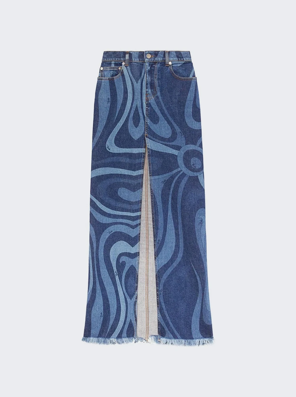 Marmo-Print Denim Maxi Skirt Blue 1 Marmo-Print Denim Maxi Skirt Blue