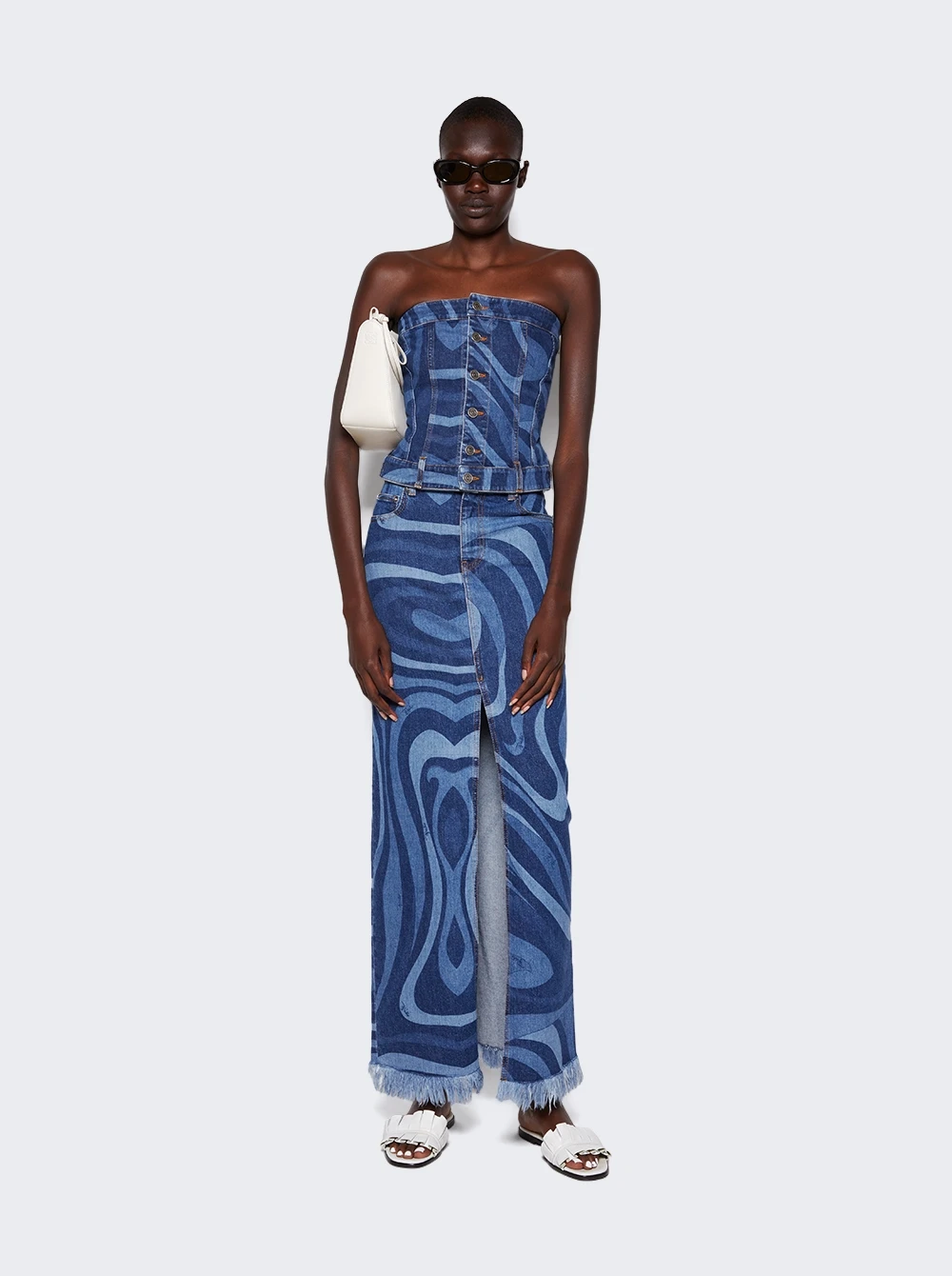 Marmo-Print Denim Maxi Skirt Blue 2 Marmo-Print Denim Maxi Skirt Blue - Image 2