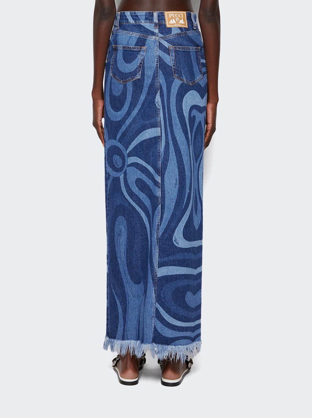Marmo-Print Denim Maxi Skirt Blue 5 Marmo-Print Denim Maxi Skirt Blue - Image 5