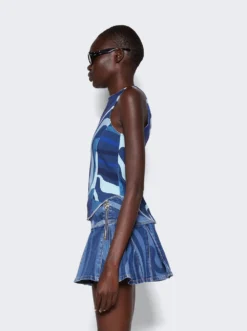 Marmo-Print Denim Top Indigo Blue -Artemides shop 3RJM36 3R987 28927 04 1