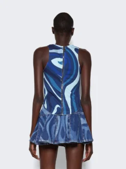 Marmo-Print Denim Top Indigo Blue -Artemides shop 3RJM36 3R987 28927 05 1