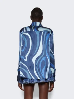 Marmo-Print Silk Long Sleeve Shirt Indigo Blue -Artemides shop 3RRJ21 3R760 Indigo Blue 05