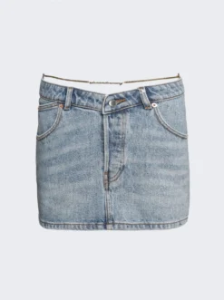 Gold Nameplate Chain Skirt Vintage Faded Indigo