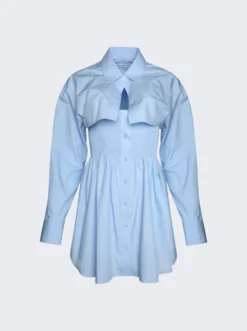 Smocked Mini Dress With Overshirt Chambray Blue