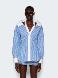 Cropped Button Down Top Blue And White -Artemides shop 4WC3231406 03 1