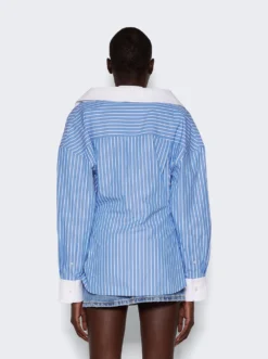 Cropped Button Down Top Blue And White -Artemides shop 4WC3231406 05 1