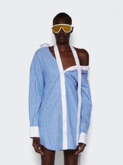 Striped Off-shoulder Shirt Dress Blue And White -Artemides shop 4WC3236224 03 1