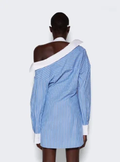 Striped Off-shoulder Shirt Dress Blue And White -Artemides shop 4WC3236224 05 1