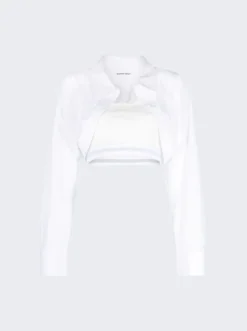 Tucked Shirt Bolero And Elastic Combo Top White