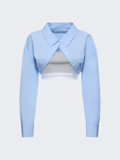 Tucked Shirt Bolero And Elastic Combo Top Chambray Blue