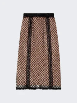 Gucci GG Net Skirt With Lace Trim Beige And Black