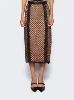 Gucci GG Net Skirt With Lace Trim Beige And Black -Artemides shop 678193 XUAIM 03 1