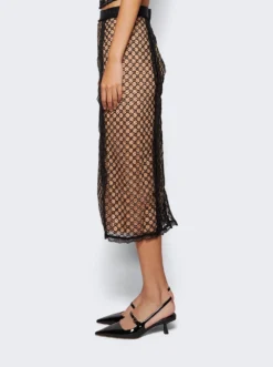 Gucci GG Net Skirt With Lace Trim Beige And Black -Artemides shop 678193 XUAIM 04 1