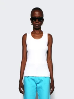 Bottega Veneta Dry Stretch Cotton Ribbed Tank Top Chalk White -Artemides shop 715043V2I50 36746 03