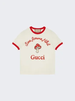 Gucci Cotton Jersey T-Shirt Off White And Red