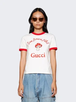Gucci Cotton Jersey T-Shirt Off White And Red -Artemides shop 723566 XJFT2 03 1