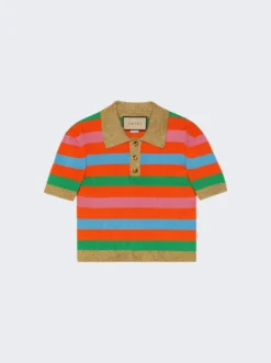 Gucci Viscose Blend Striped Polo Top Multicolor
