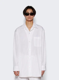 Bottega Veneta Pinstripe Poplin Shirt Beige -Artemides shop 770003V2N90 3813 03 1