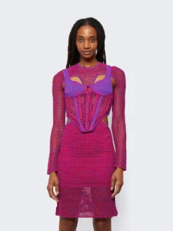 Dion Lee Stirrup Crochet Mini Dress Fuschia -Artemides shop A7644F22 03