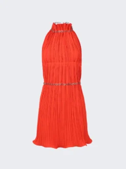 Dion Lee Chain Pleat Halter Mini Dress Fuchsia And Vermilion