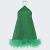 OSEREE Lumière Plumage Necklace Short Dress Emerald Green