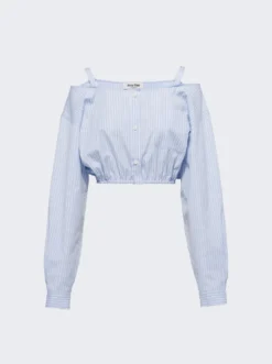 Miu Miu Chambray Logo Shirt With Mother-of-pearl Buttons Celeste