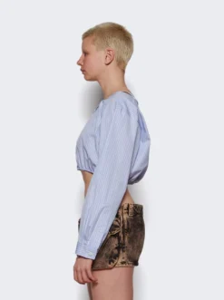 Miu Miu Chambray Logo Shirt With Mother-of-pearl Buttons Celeste -Artemides shop MK1738 S 231 12W8 43839 04 1