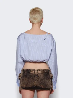 Miu Miu Chambray Logo Shirt With Mother-of-pearl Buttons Celeste -Artemides shop MK1738 S 231 12W8 43839 05 1