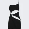 Single Strap Asymmetric Cutout Mini Dress Black