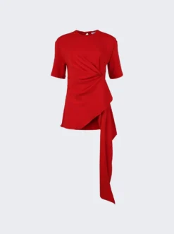 Draped Short Sleeve Tunic Red