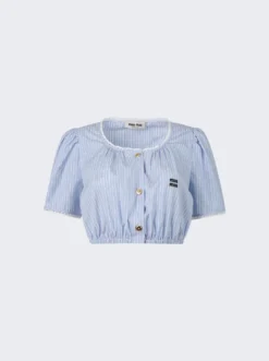 Miu Miu Chambray Riga Crop Top Celeste Blue