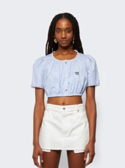 Miu Miu Chambray Riga Crop Top Celeste Blue -Artemides shop MT1767 03