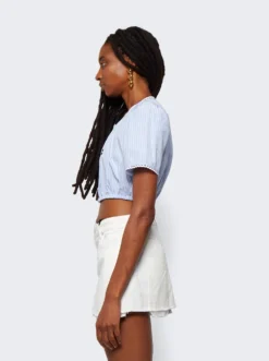 Miu Miu Chambray Riga Crop Top Celeste Blue -Artemides shop MT1767 04