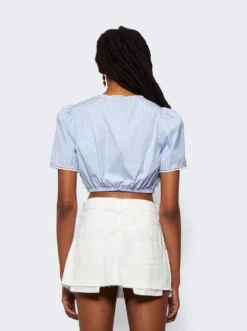 Miu Miu Chambray Riga Crop Top Celeste Blue -Artemides shop MT1767 05