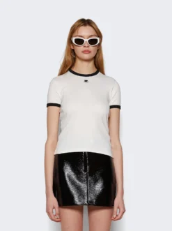 COURREGES Logo-embroidered T-shirt Heritage White And Black -Artemides shop PERJTS017JS0070 49324 03 1