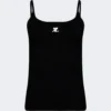 COURREGES Logo Ribbed Knit Tank Top Black